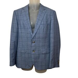 Hugo Boss Italy Dual Vent Blue Windowpane Check Blazer Jacket 38R